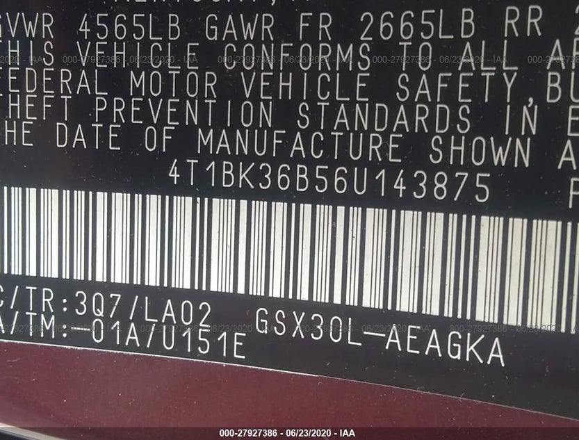 4T1BK36B56U143875
