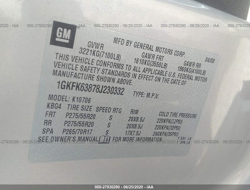 1GKFK63878J230332