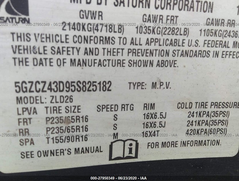 5GZCZ43D95S825182