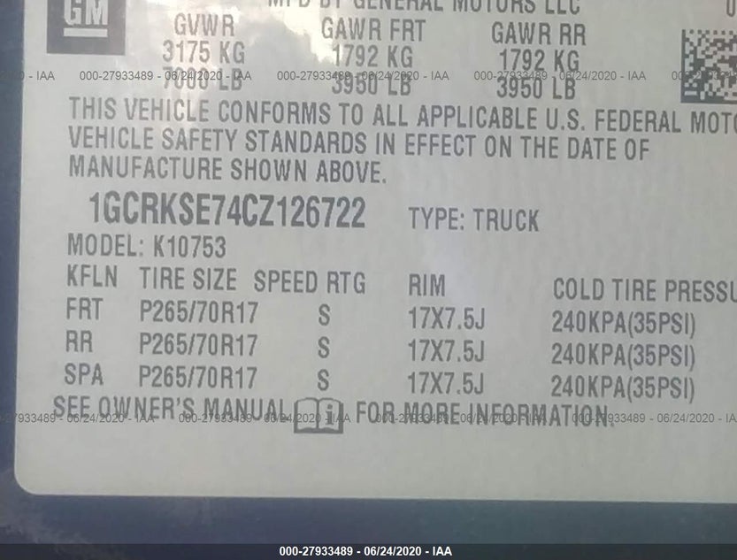 1GCRKSE74CZ126722