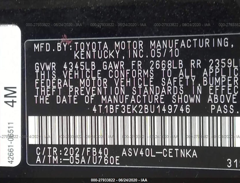 4T1BF3EK2BU149746