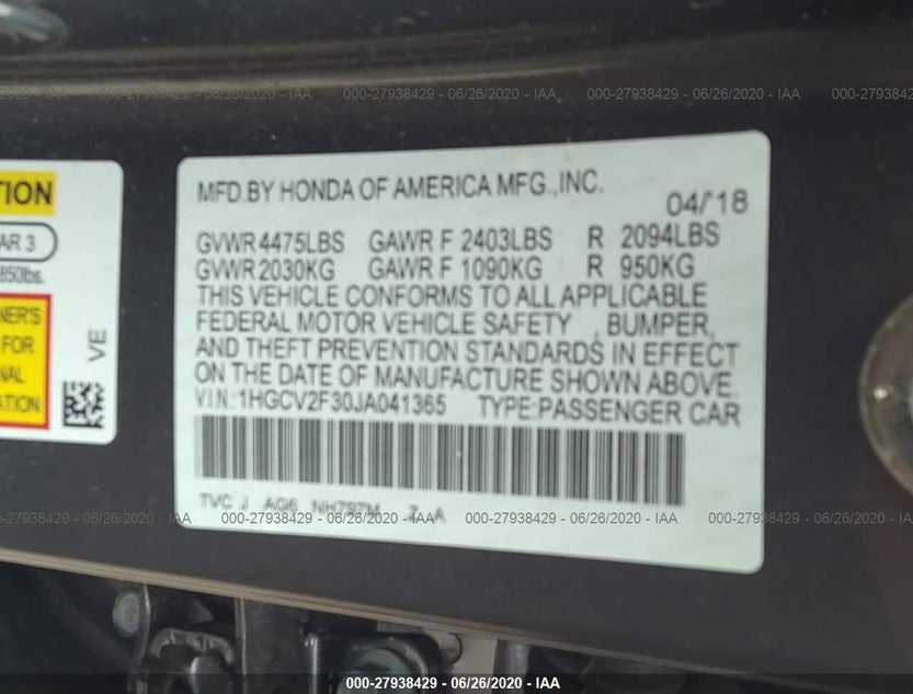 1HGCV2F30JA041365