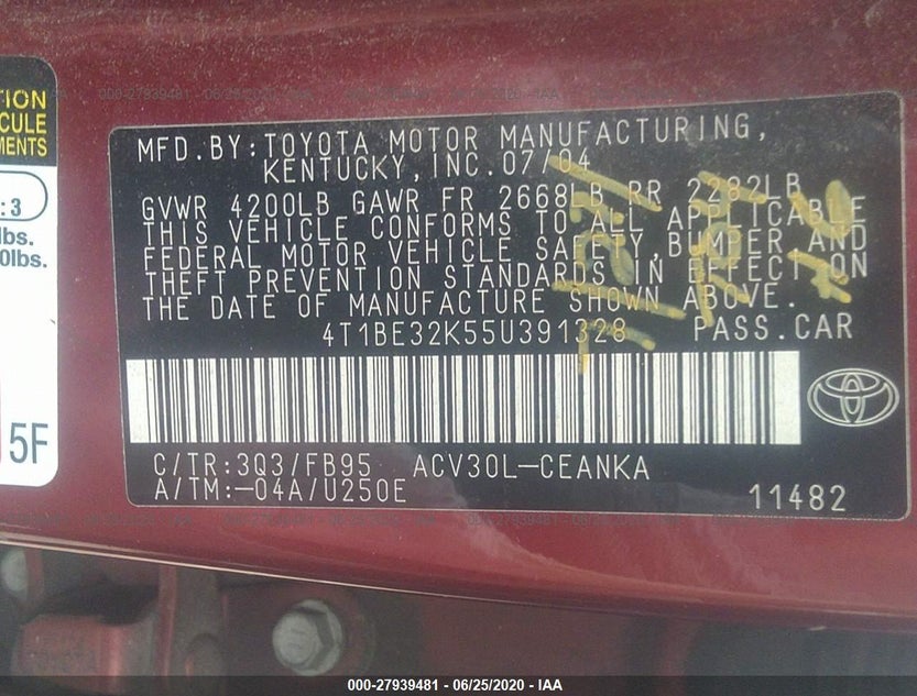4T1BE32K55U391328