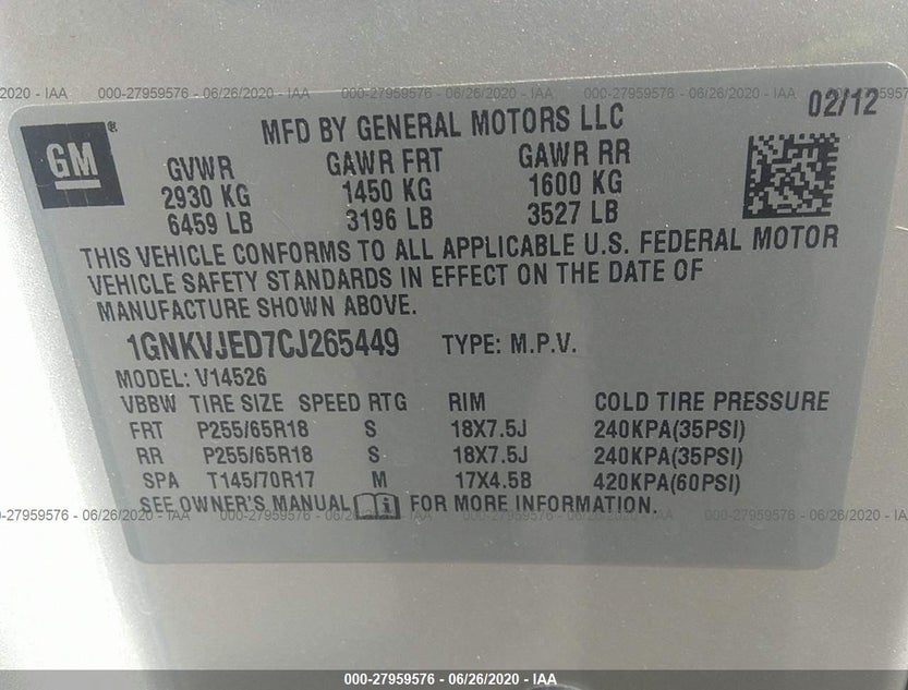 1GNKVJED7CJ265449