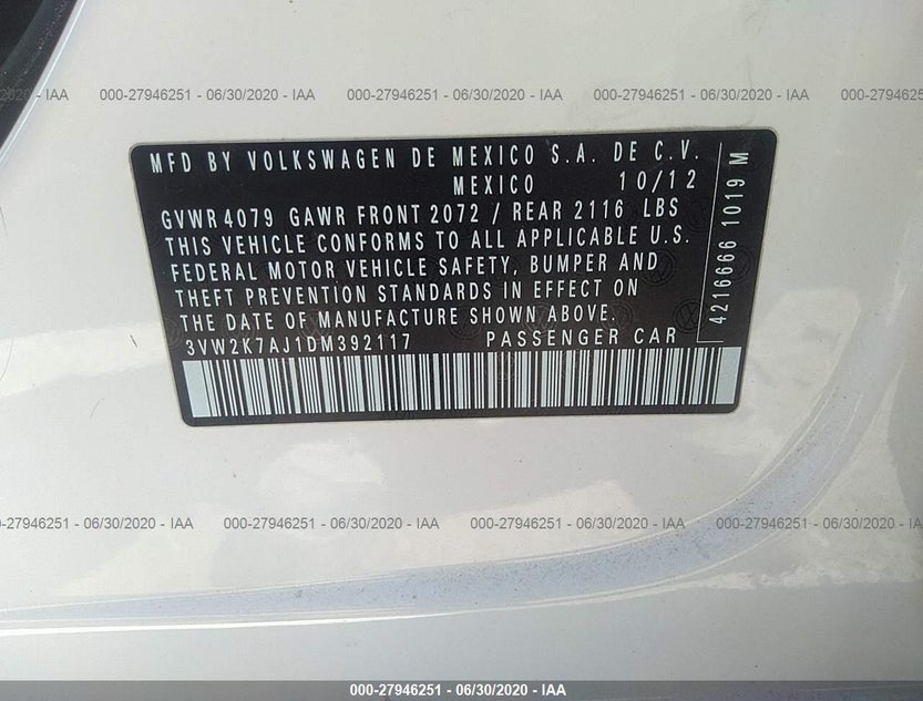 3VW2K7AJ1DM392117