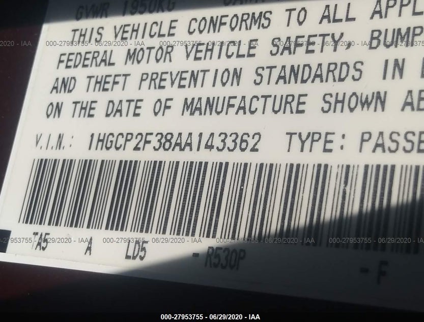 1HGCP2F38AA143362