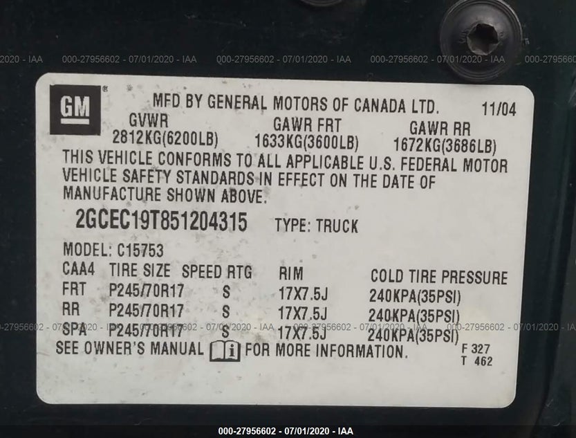 2GCEC19T851204315