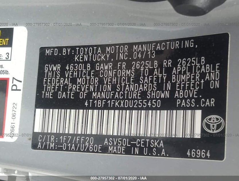 4T1BF1FKXDU255450