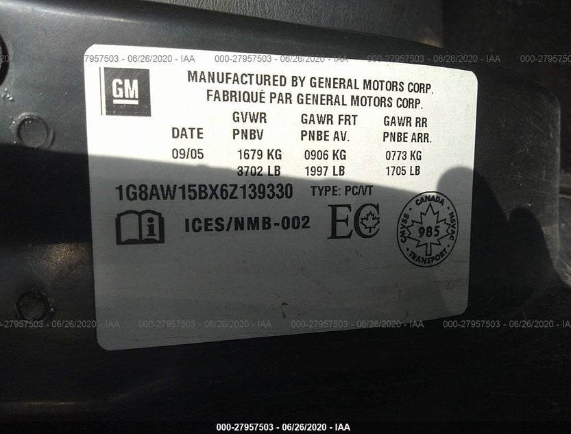 1G8AW15BX6Z139330