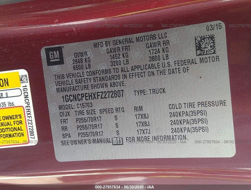 1GCNCPEHXFZ272807