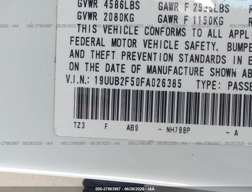 19UUB2F50FA026385