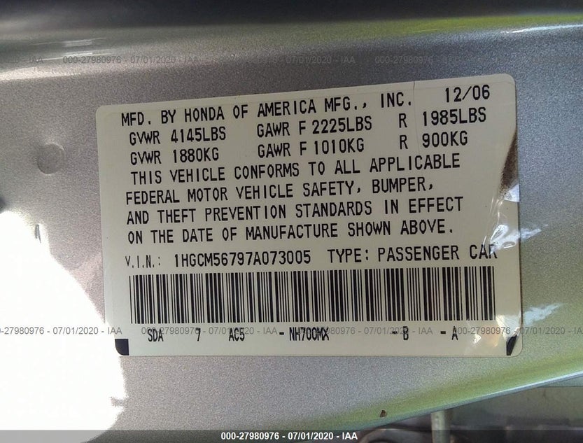 1HGCM56797A073005