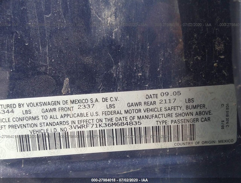 3VWRF71K36M684835