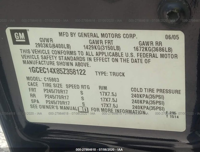 1GCEC14X85Z358122