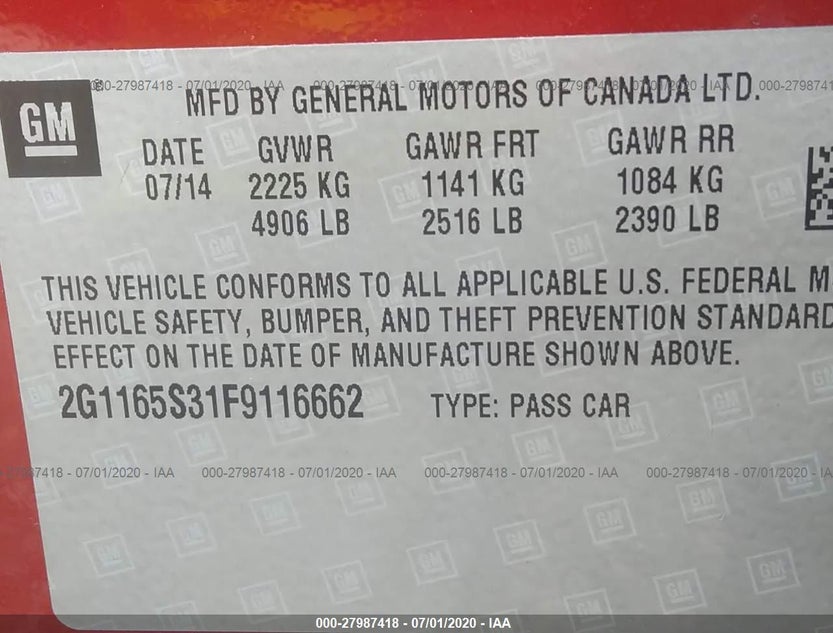 2G1165S31F9116662