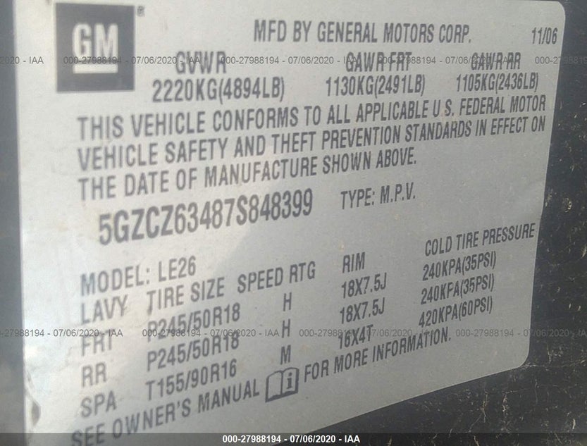 5GZCZ63487S848399