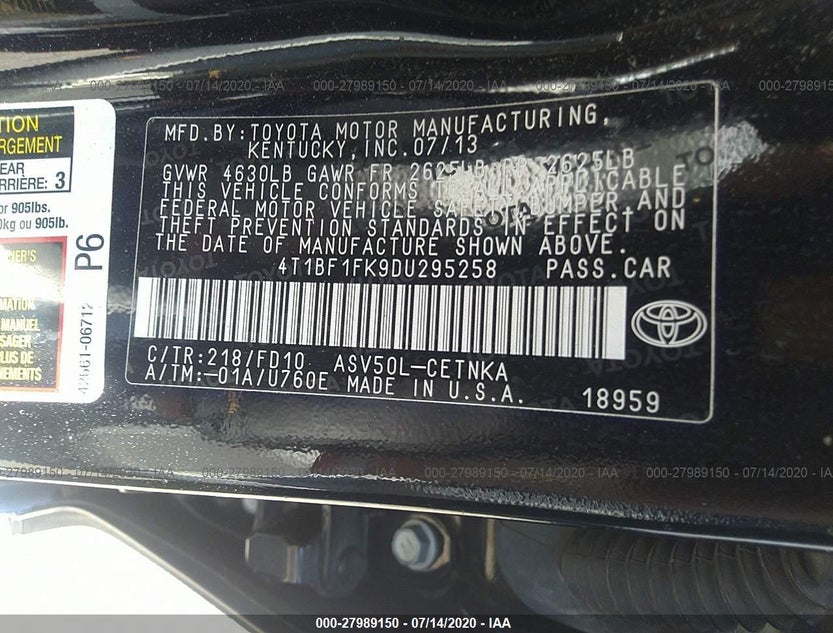 4T1BF1FK9DU295258