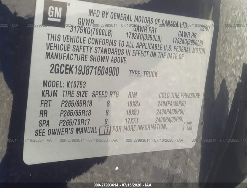 2GCEK19J871604900