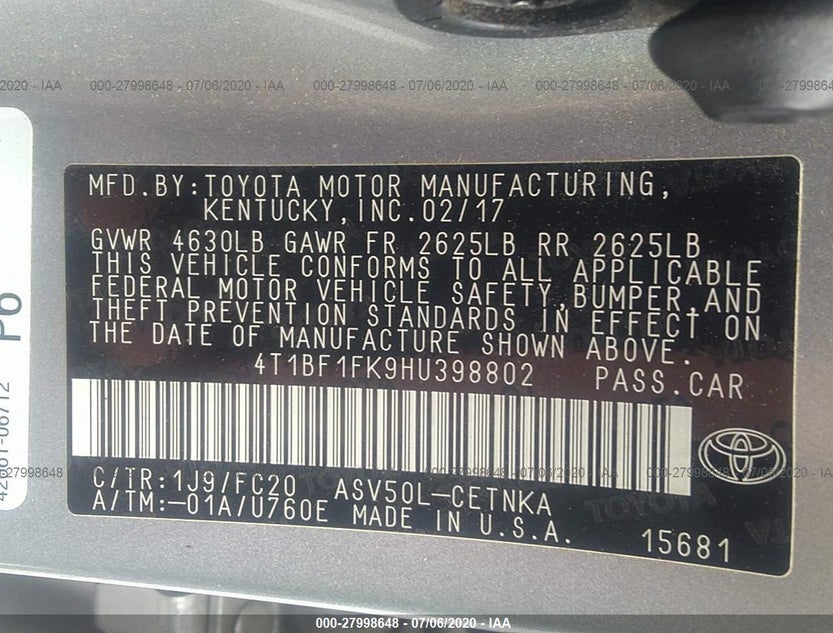 4T1BF1FK9HU398802