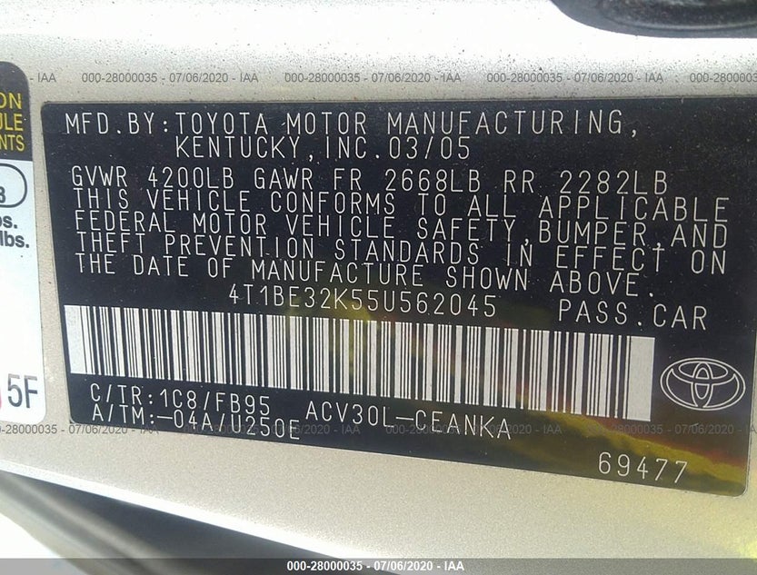 4T1BE32K55U562045