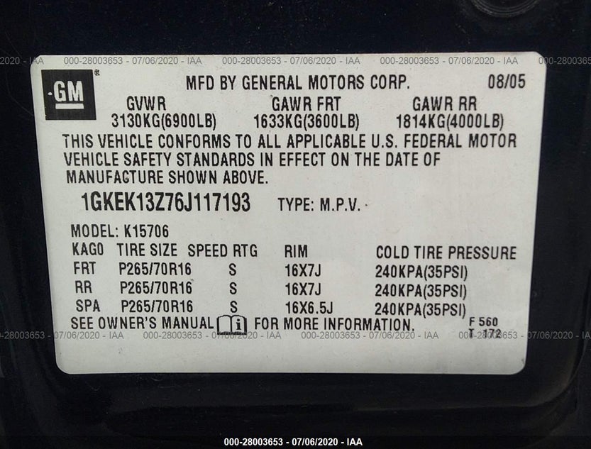 1GKEK13Z76J117193