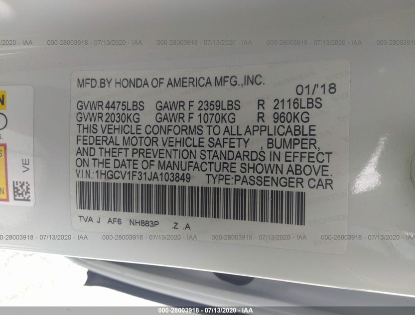 1HGCV1F31JA103849