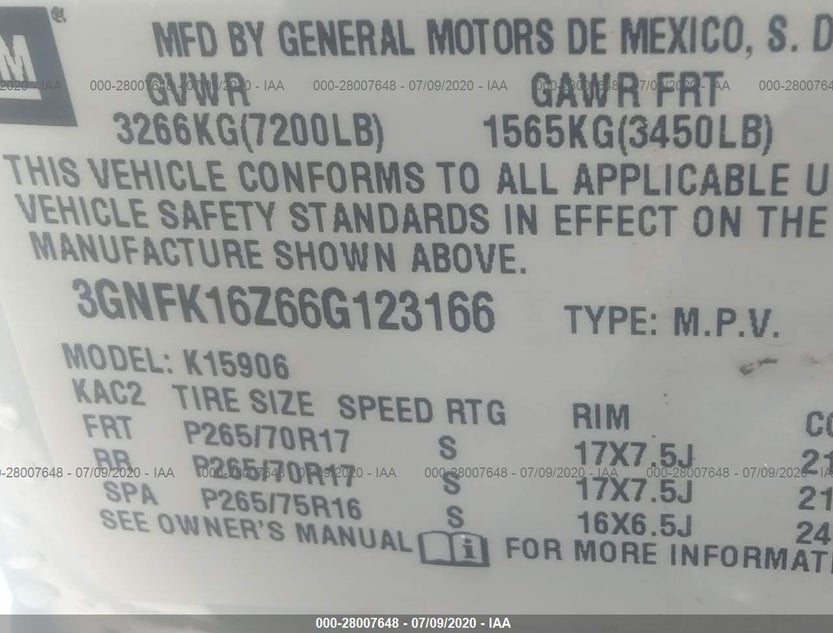 3GNFK16Z66G123166