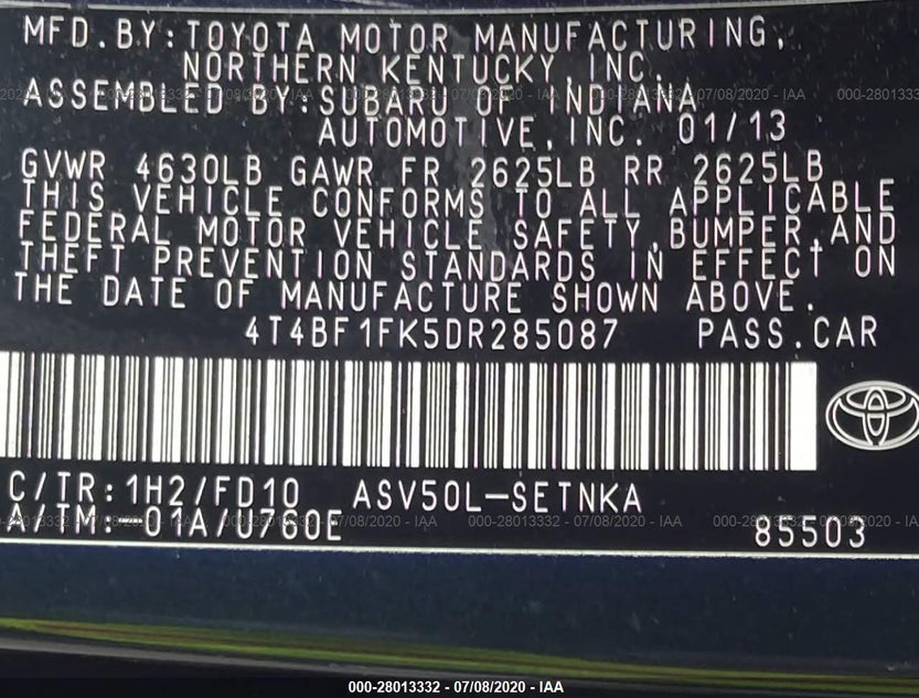 4T4BF1FK5DR285087