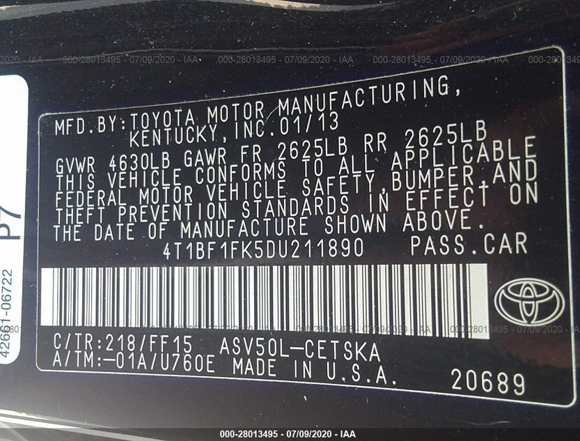4T1BF1FK5DU211890