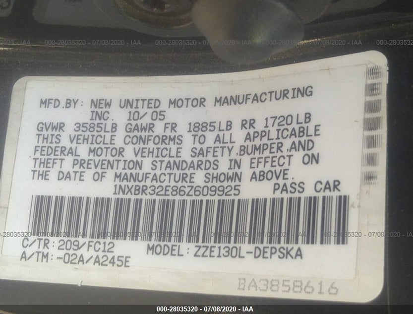 1NXBR32E86Z609925