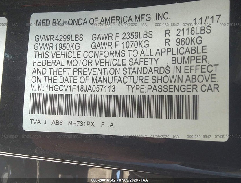 1HGCV1F18JA057113