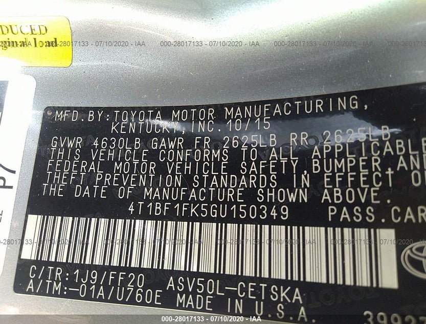 4T1BF1FK5GU150349