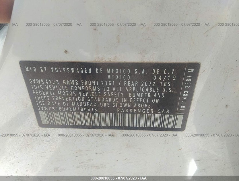 3VWCB7BU4KM190978