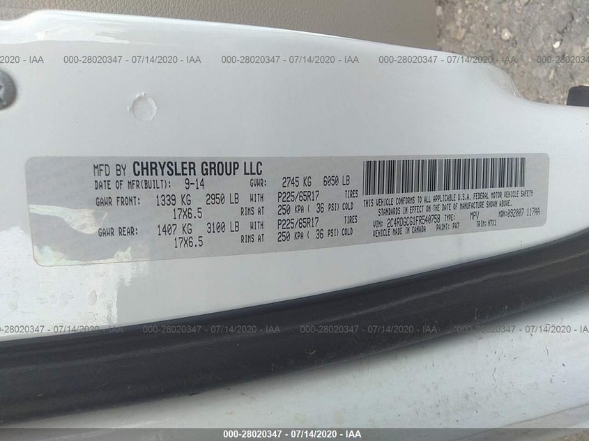 2015 Dodge Grand Caravan Sxt VIN: 2C4RDGCG1FR540758 Lot: 28020347