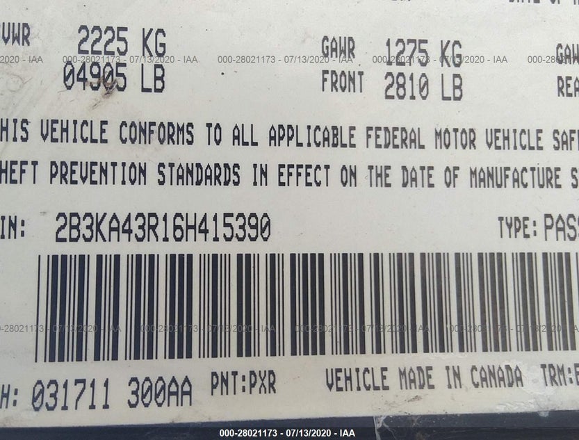2B3KA43R16H415390