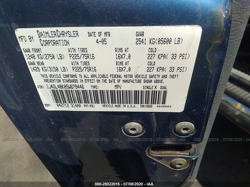 1J4GL48K05W679446 2005 JEEP LIBERTY (NORTH AMERICA) photo no. 9