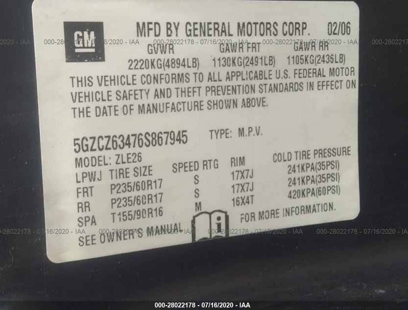 5GZCZ63476S867945