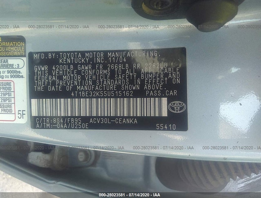 4T1BE32K55U515162