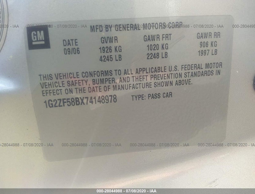 1G2ZF58BX74148978
