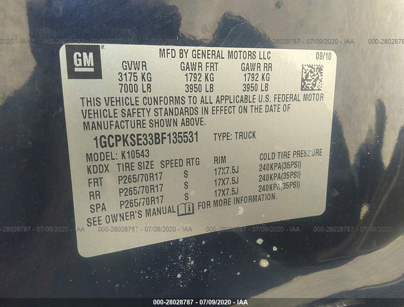 1GCPKSE33BF135531