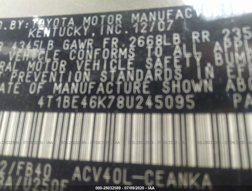4T1BE46K78U245095