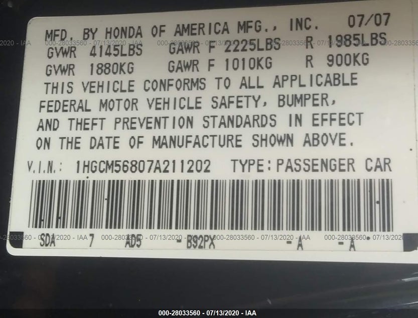 1HGCM56807A211202