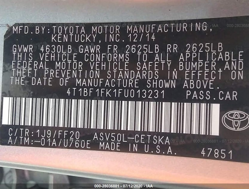 4T1BF1FK1FU013231