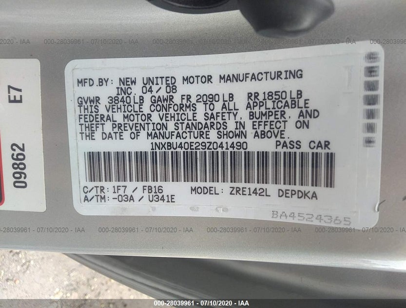 1NXBU40E29Z041490