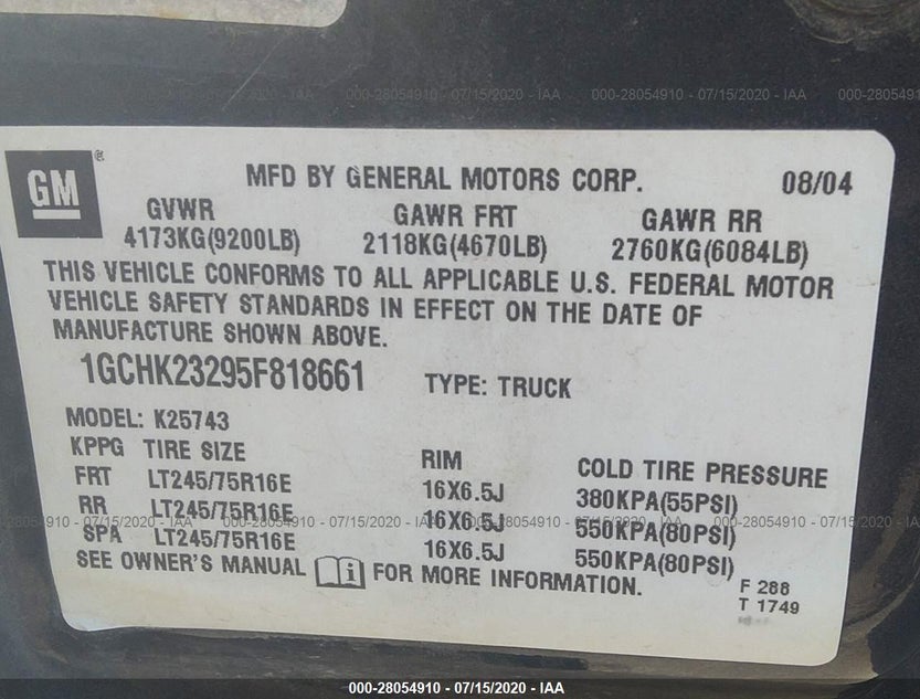 1GCHK23295F818661