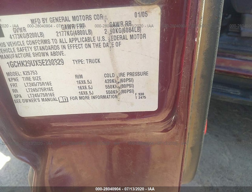 1GCHK29UX5E230329