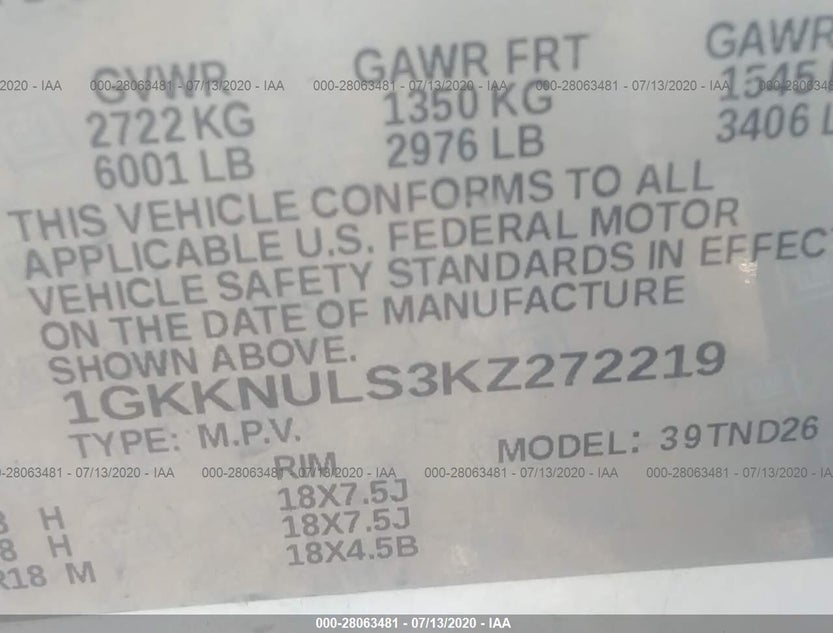 1GKKNULS3KZ272219