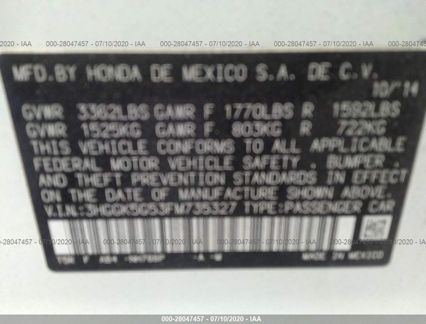 3HGGK5G53FM735327