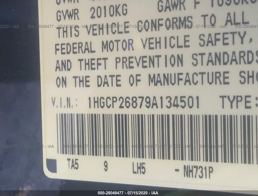 1HGCP26879A134501