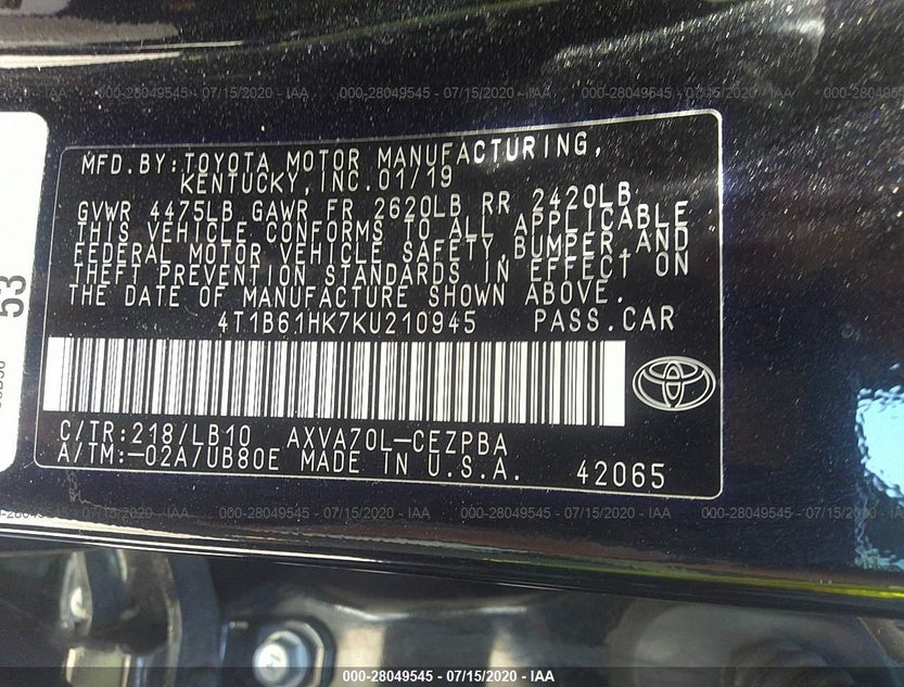 4T1B61HK7KU210945